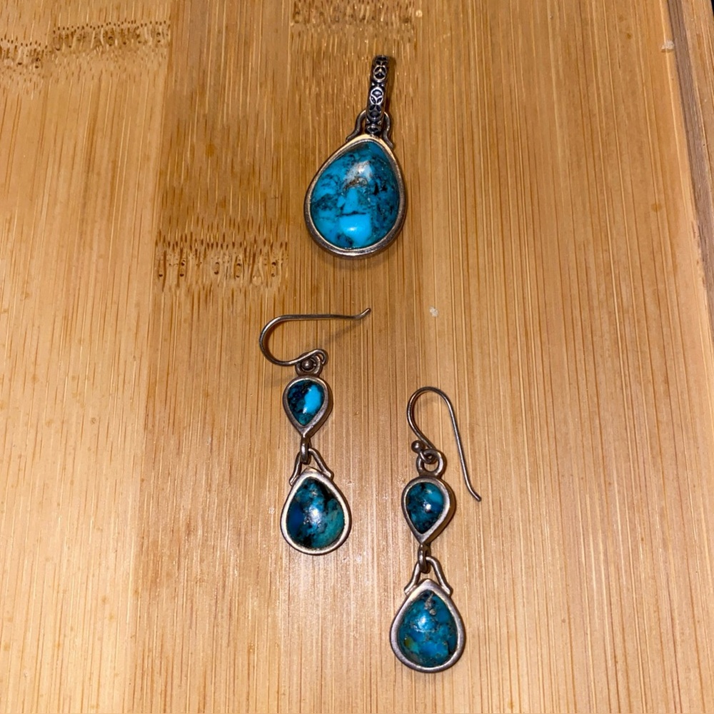BARSE Turquoise Teardrop Pendant For A Necklace and Earrings Set